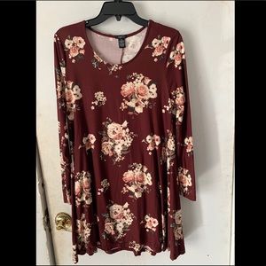 Maroon floral long sleeve dress